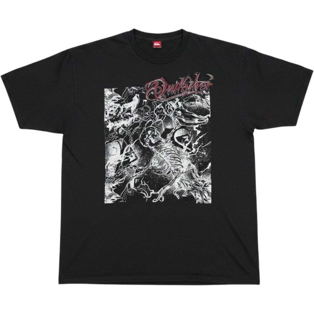 Quiksilver Mens Graphic T-Shirt Black Skeleton Wolf Logo XL Short Sleeve